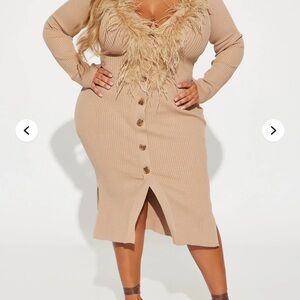 Fashion Nova Tan Long Sleeve Dress